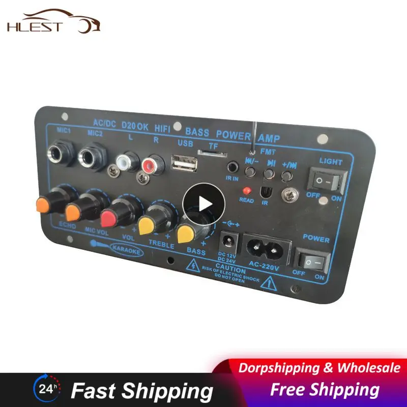 

Цифровой стереоусилитель с Bluetooth, 200 Вт, многофункциональная плата, сабвуфер, Bluetooth, двойной микрофон, прочные усилители для караоке