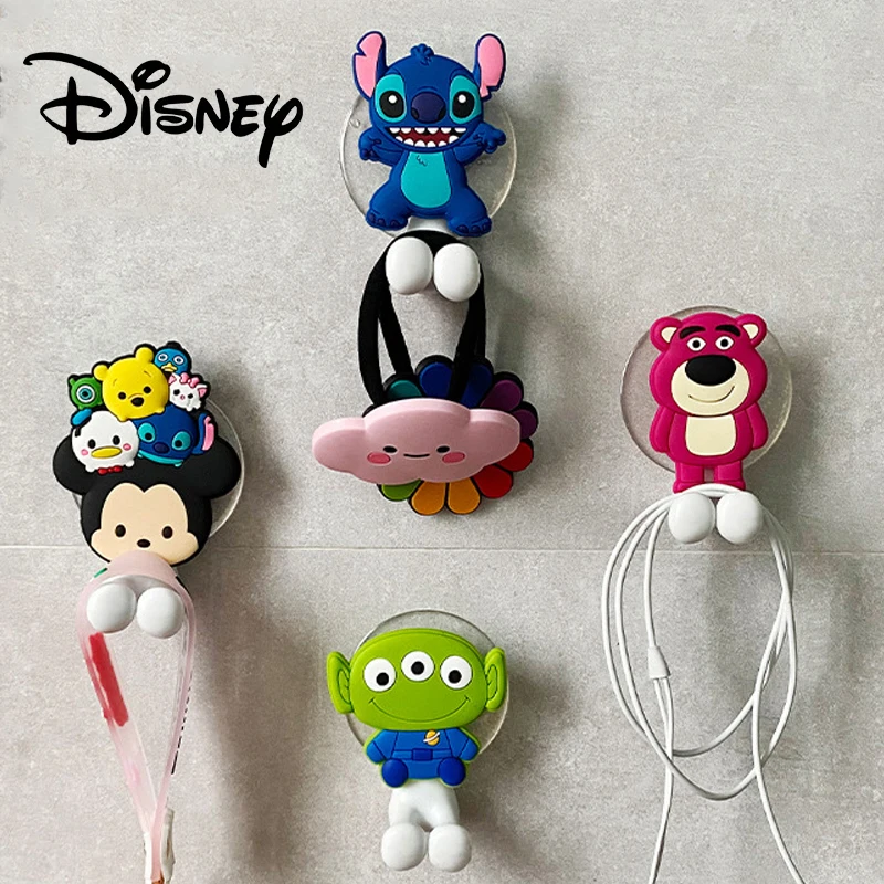 Disney Stitch Wall Holder Cute Cartoon Marvels Mickey Minnie Mouse Figure Wall Mounted Shelf for Bathroom Hangers Hook Suction