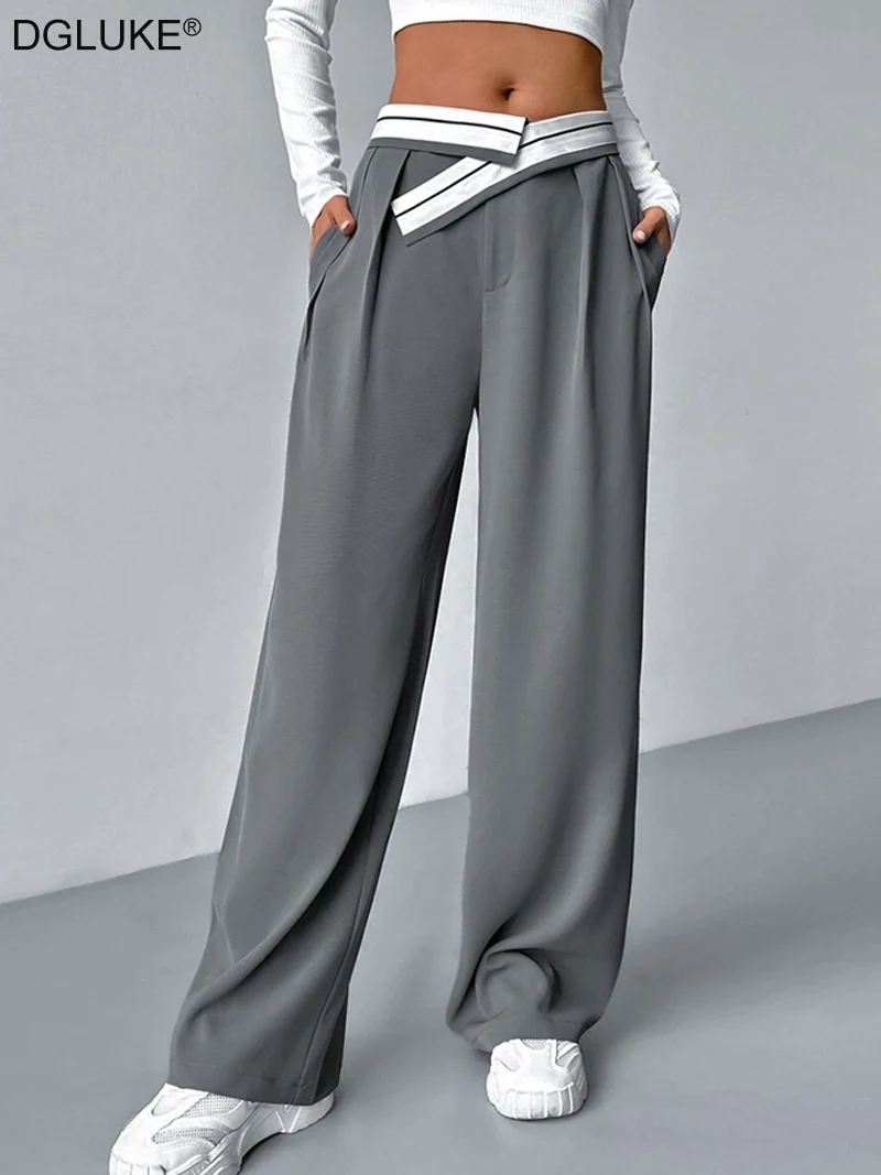 Женские повседневные брюки DGLUKE 2024 свободные женские длинные с высокой талией и