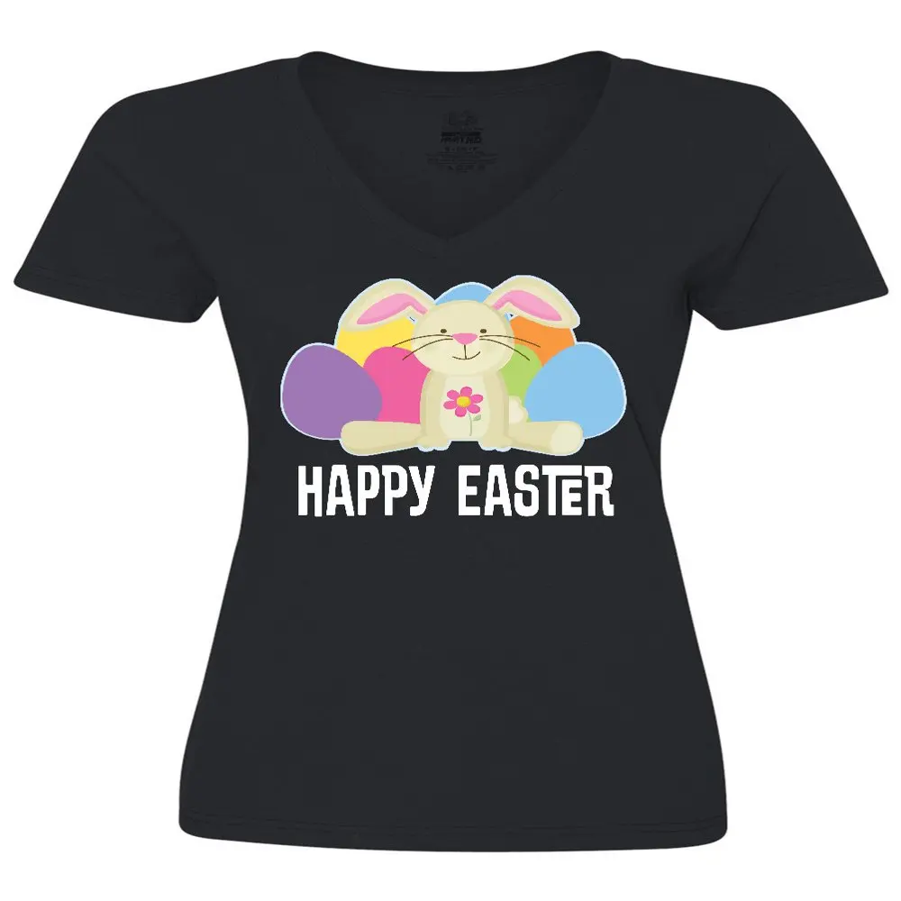

Happy Easter Bunny Holiday Eggs Women`s V-Neck T-Shirt