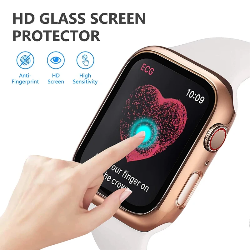 Tempered Glass+cover For Apple Watch 8 7 44mm 40mm 42mm 38mm PC bumper Screen Protector Case iWatch series 6 5  se 4 3 41mm 45mm