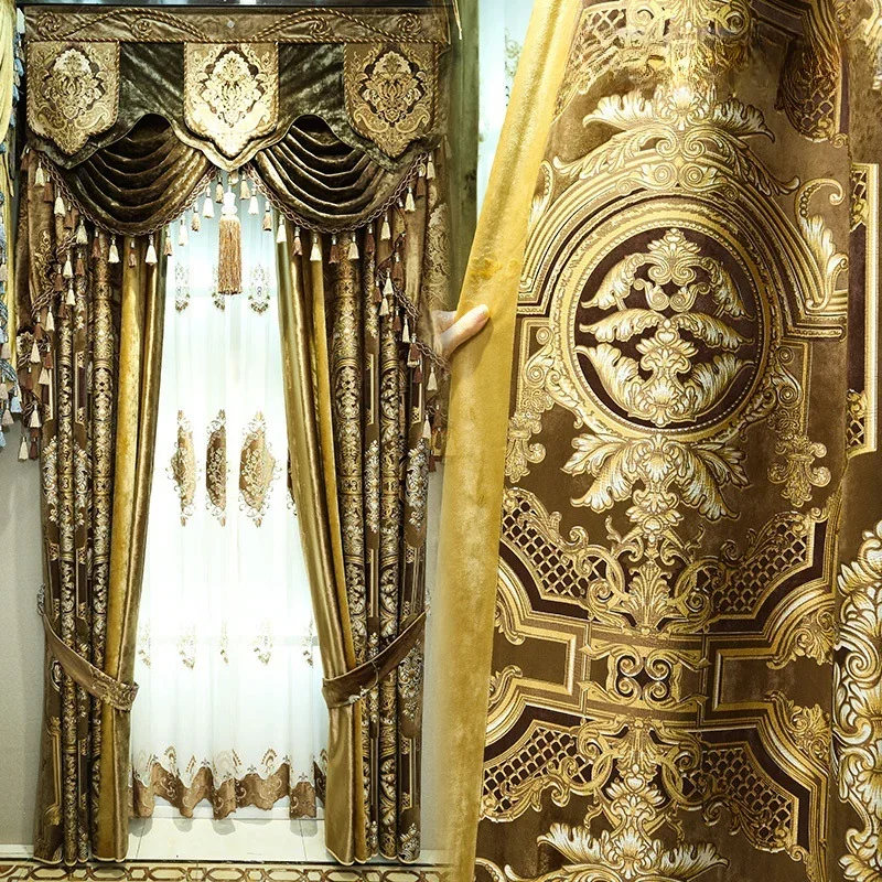 Золотисто-желтый роскошный утолщенный жаккардовый тисненый затемняющий