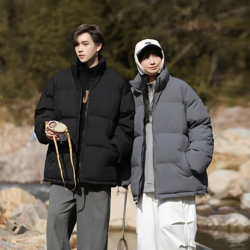 2024 New Thickened Cotton Puffer Jacket Winter Autumn Couple's Streetwear Stand Collar Versatile Casual Solid Color Coat
