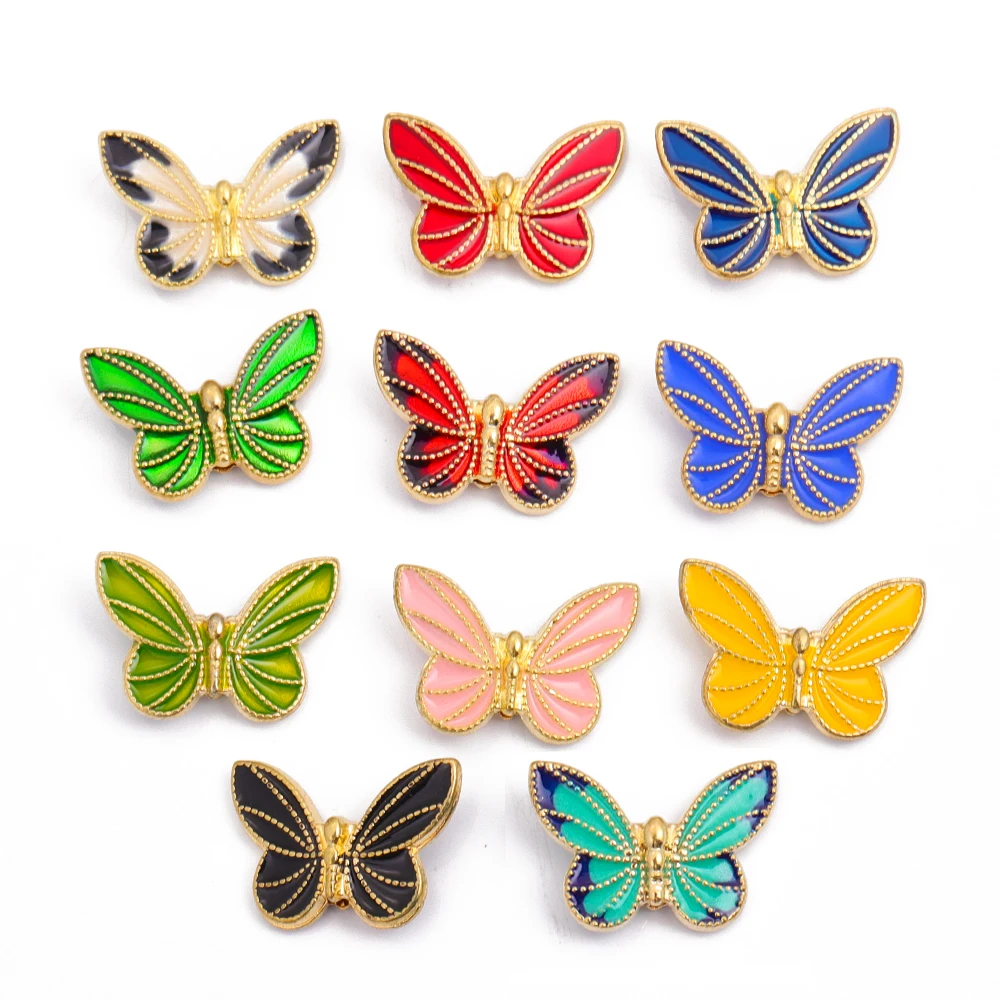 10 шт. разноцветные эмалевые бусины-бабочки в форме насекомых подвеска для