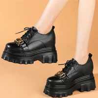 platform pumps shoes women lace up genuine leather wedges high heel martin boots female round toe fashion sneakers casual shoes