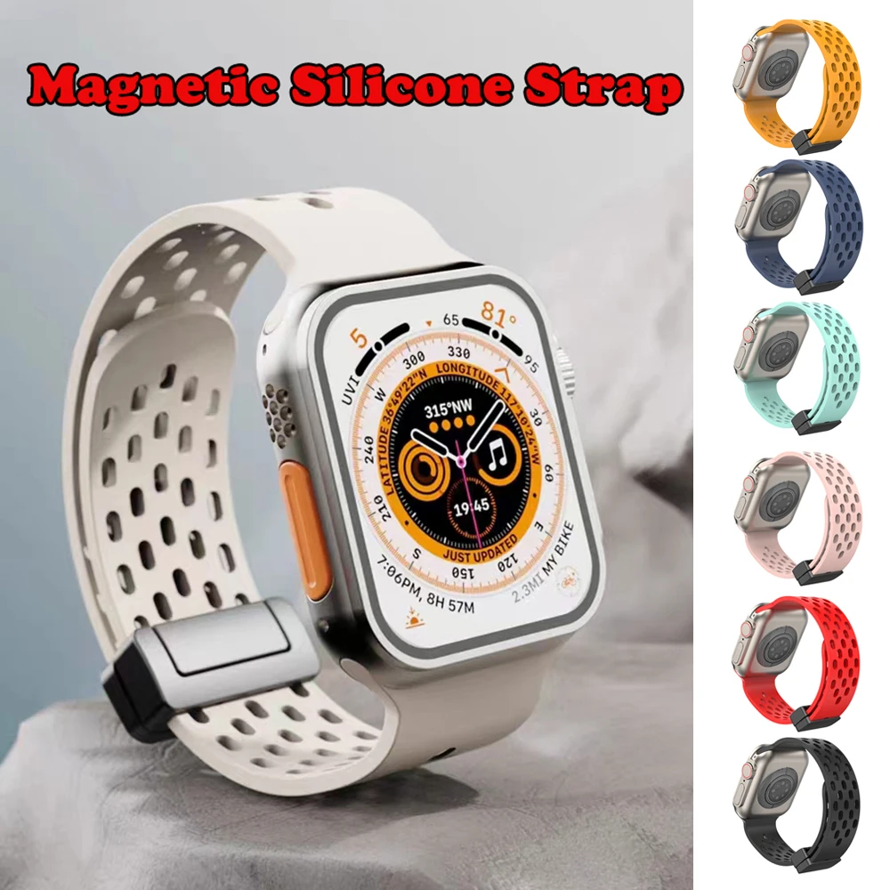 

Magnetic Silicone Strap For Apple Watch band 49mm 45mm 41mm bracelet correa 40mm 44mm 38mm 42mm iWatch series 3 5 6 se 7 8 Ultra