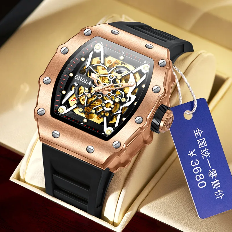

Часы-скелетоны ONOLA Мужские механические, роскошные брендовые водонепроницаемые автоматические Модные деловые наручные