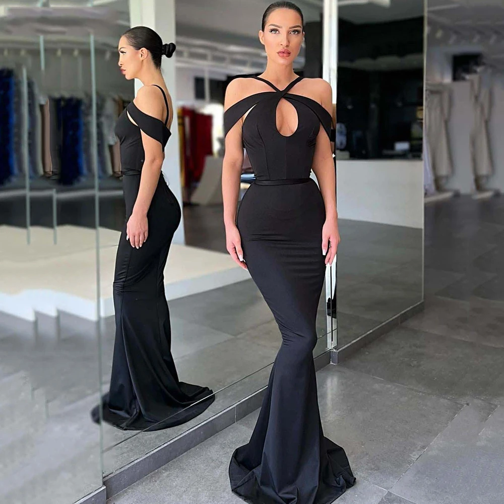 

Black Evening Dress For Women 2022 Off The Shoulder Simple Floor-Length Party Gown Modern Sexy Mermaid Prom Dress Custom Made