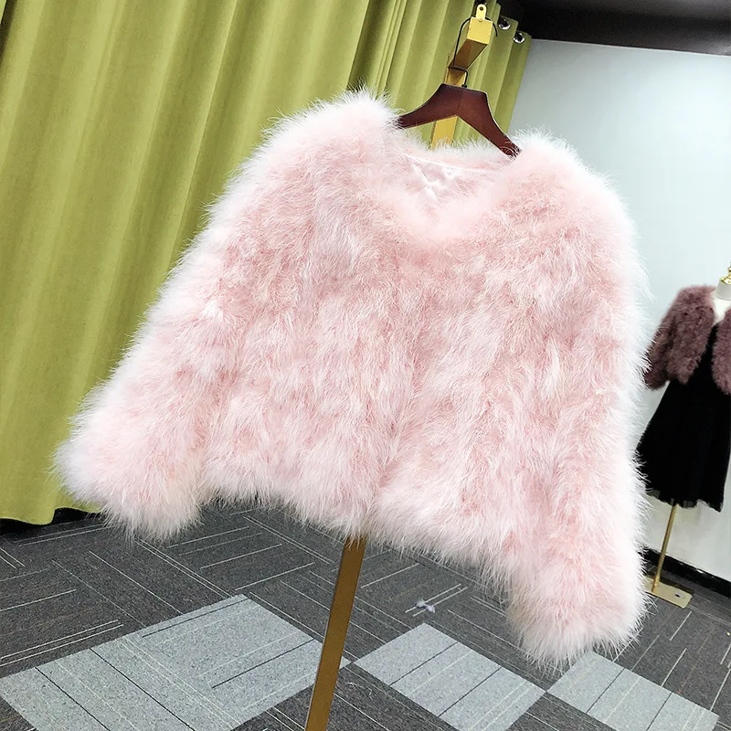 New Women Candy Color Ostrich Real Fur Coat lady  Casual Short Jacket Parka winter coat women  faux fur coat