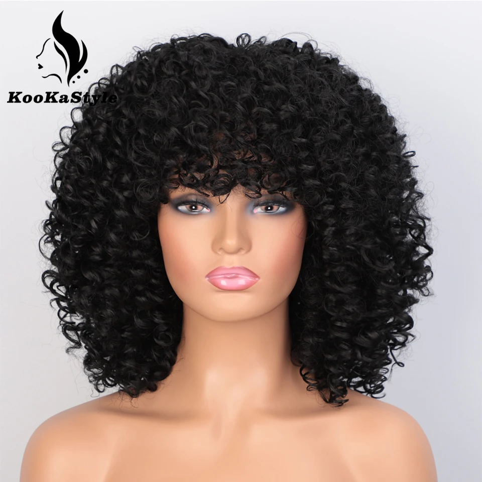 

Afro Short Kinky Curly Wigs With Bangs Synthetic Wigs For Black Women Omber Glueless Cosplay Wigs Heat Resistant Africa America