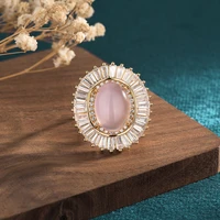 gold inlaid zircon hands jewelry simple agate ring pink jade white crystal luxury ethnic style enamel retro rings for women gift