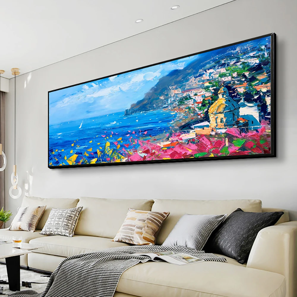 

Hand Painted Modern Abstract Seaside Landscape Oil Painting Wall Art Handmade On Canvas Painting Home Bar Decoracion Salon Mural