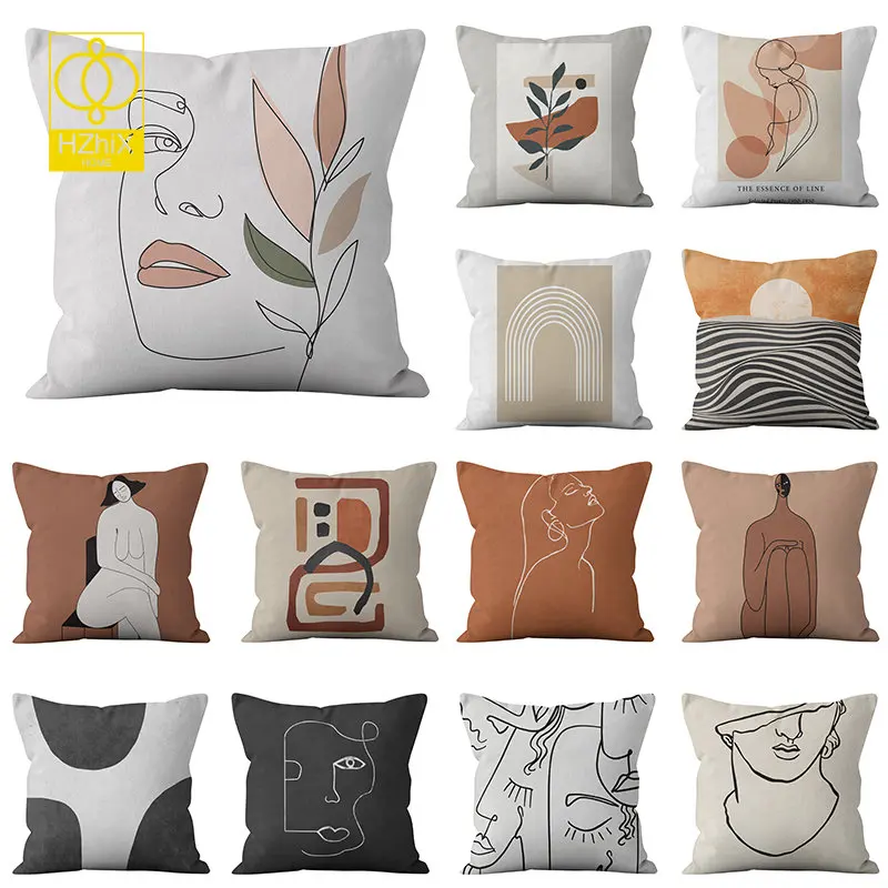 

Abstract Painting Cushion Cover Simplicity Plant Printing Pillowcase Living Room Decor Pillowslip Sofa Square Soft Pillow Cover