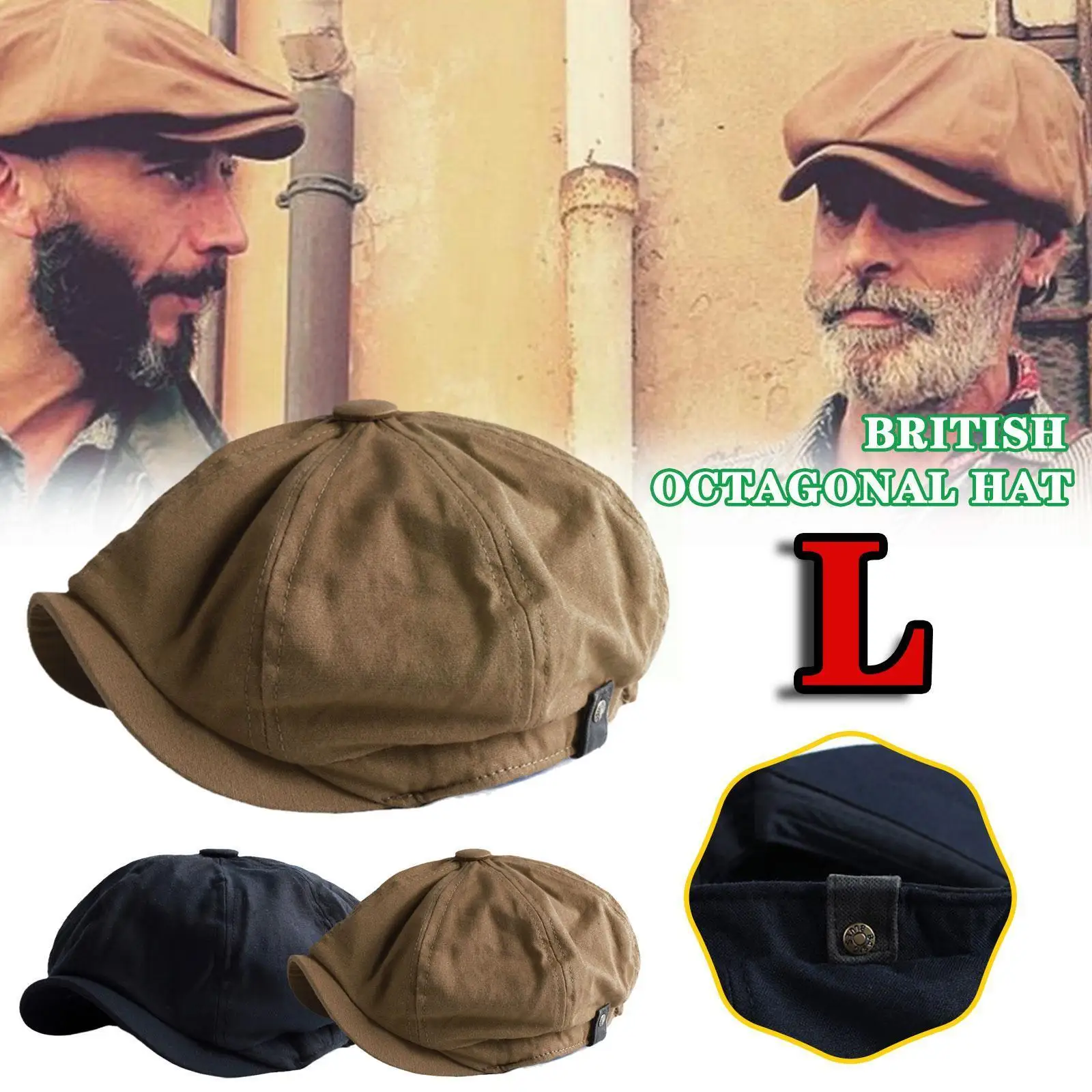 

British Style Newsboy Cap Men Cotton Ascot Cap Dad Flat Cap Brand Octagonal Spring Khaki New Vintage Beckham Male Autumn R0S1