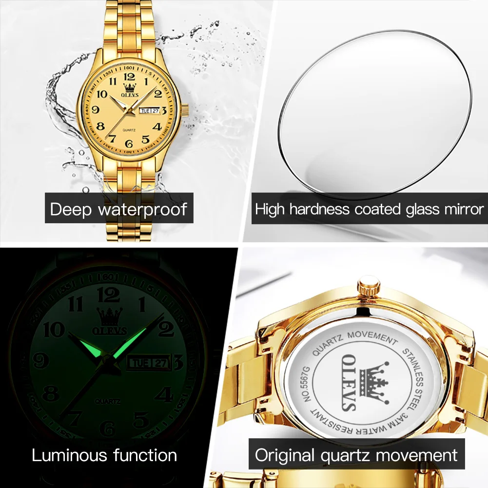 OLEVS Women's Wrist watch Original Luxury Watches for Ladies Waterproof Stainless Steel Quartz Woman Wristwatch Gold 2022 trend
