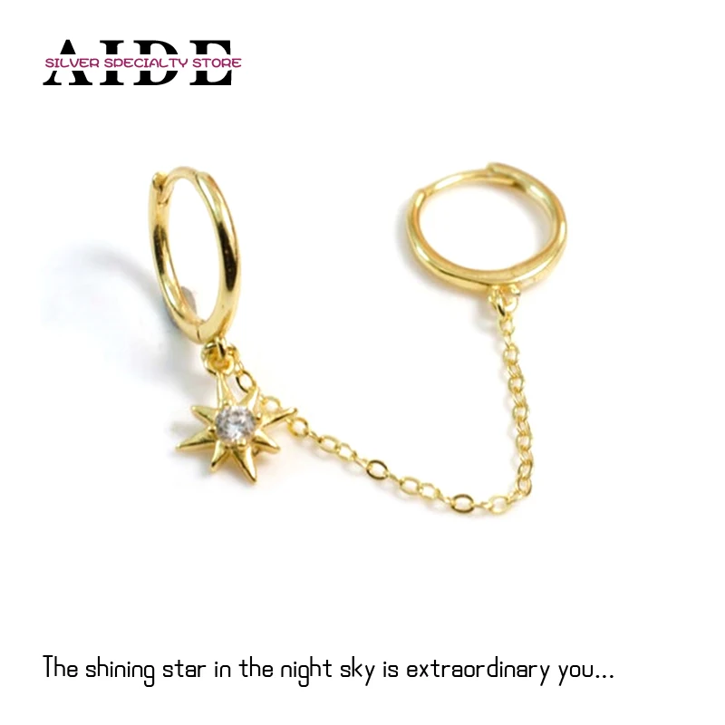 

AIDE 925 Sterling Silver Lightning Star Charm Chain Double Hoop Earring For Women Tassel Earrings Pendientes Jewelry Brincos 1pc