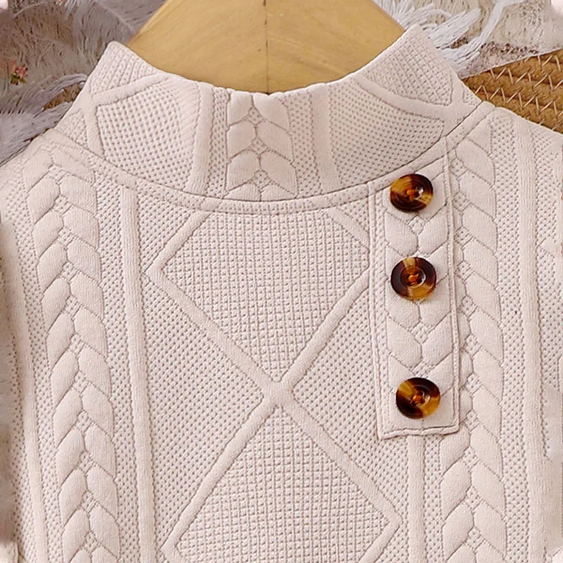 Новинка 2024 Осеннее детское платье принцессы вязаное платье-свитер с высоким