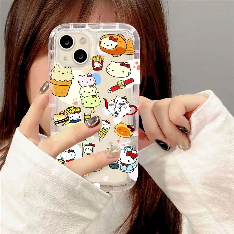 

Милый чехол для телефона Sanrio Hello Kittys для Iphone 11/12/13/14Promax милый прозрачный мягкий чехол для телефона с аниме подушкой безопасности Защита от падения