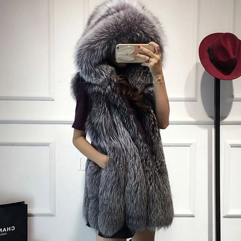 ICCLEK 2016 artificial fox hair women's long hair medium long female silver fox swing hat imitation fur vest
