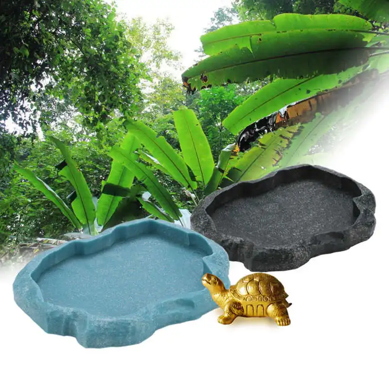 

ABS Resin Lizard Feeder Durable Reptile Rock Food & Water Dish Feeder Bowl for Reptile Turtle Tortoise Scorpion Lizard Drinking