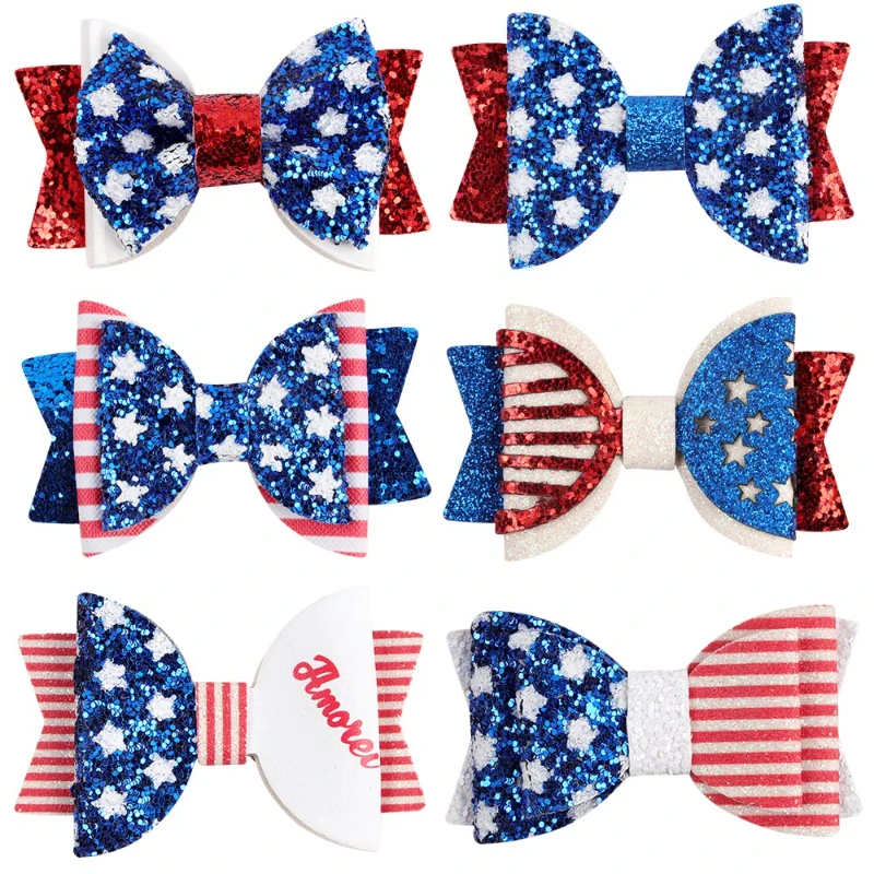 3Pcs/Set Flag Bows Hair Clips For 4th of July Baby Girls Stars Stripes Hair Pins Independence Day Kids Headwear Hair Accessories images - 6