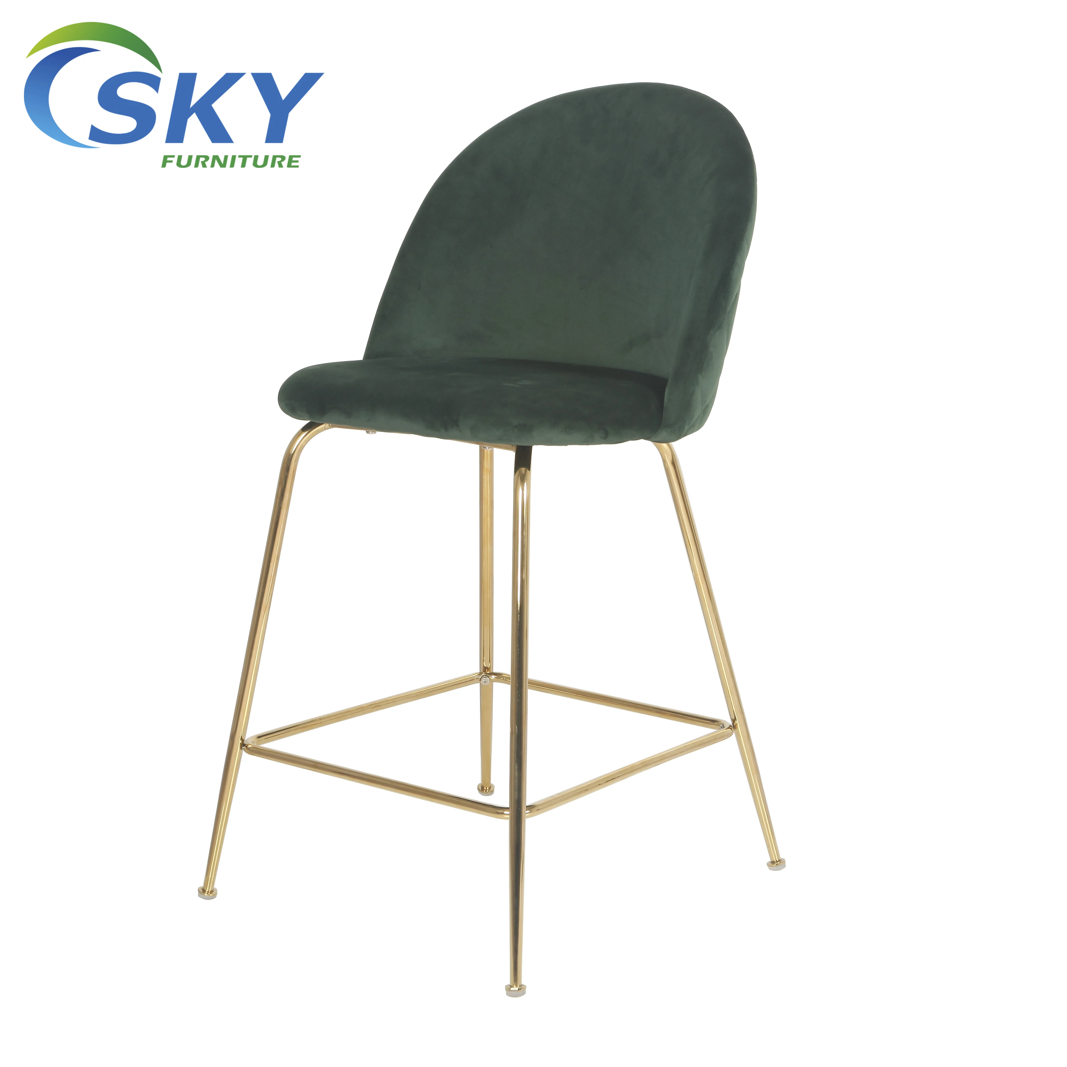 

BAR Modern Design Green Velvet Gold Chromed Legs Bar Stool For Cafe