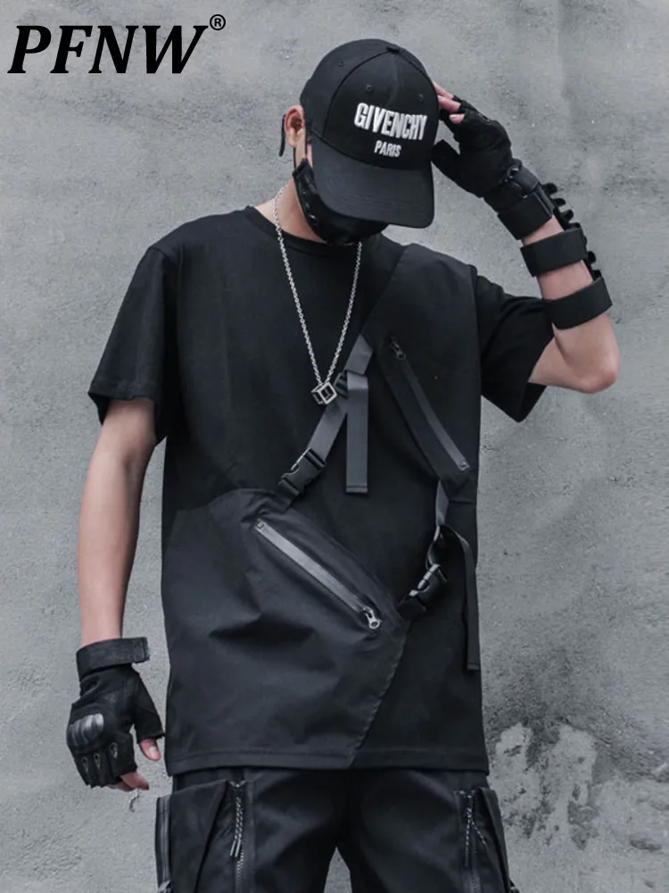 

PFNW Safari Style T-shirt Splicing Niche High Street Tops Men Summer New Functional Short Sleeve Tees Male Techwear 12A0943