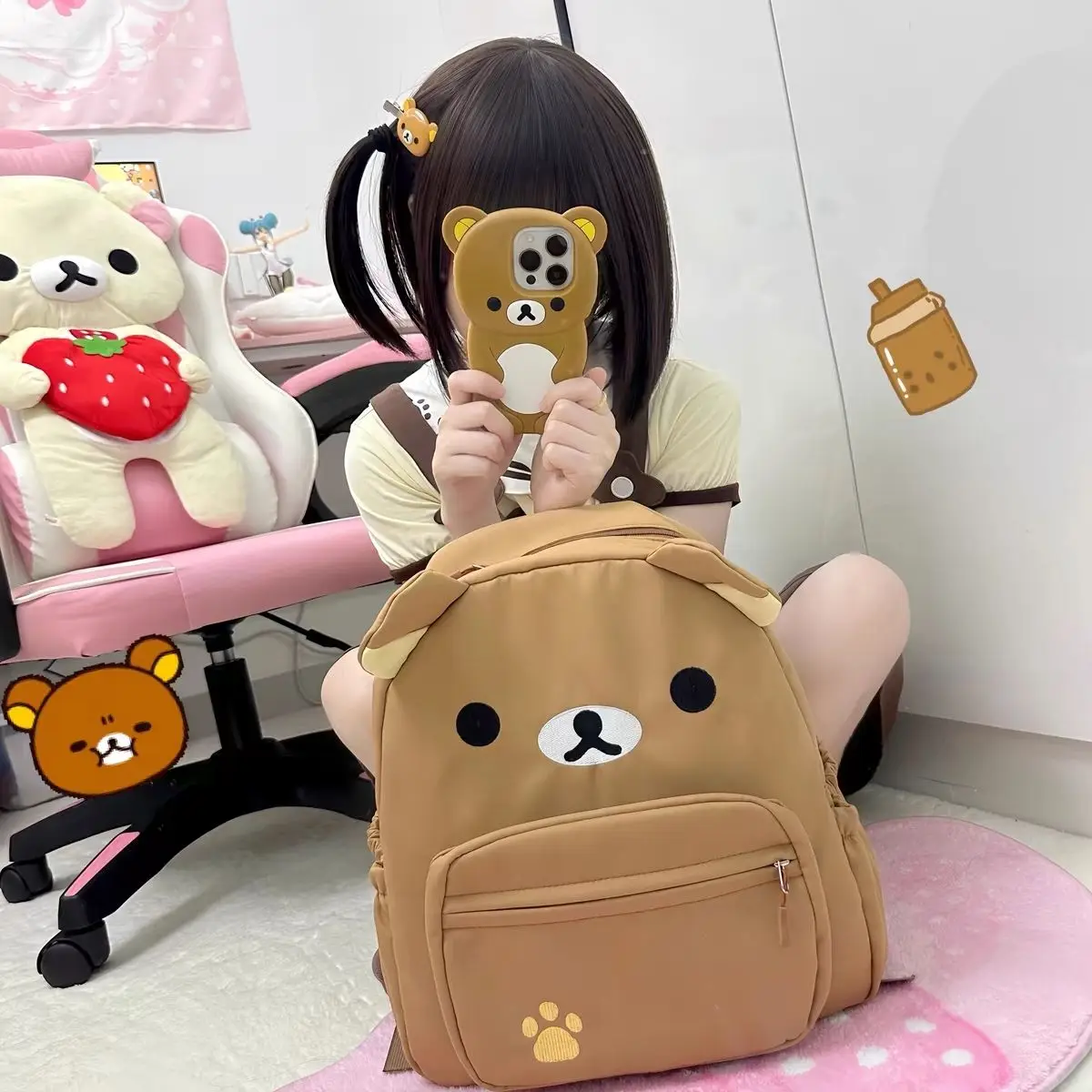 Мультяшный рилаккума рюкзак для детей Kawaii Korilakkuma холщовый с вышивкой