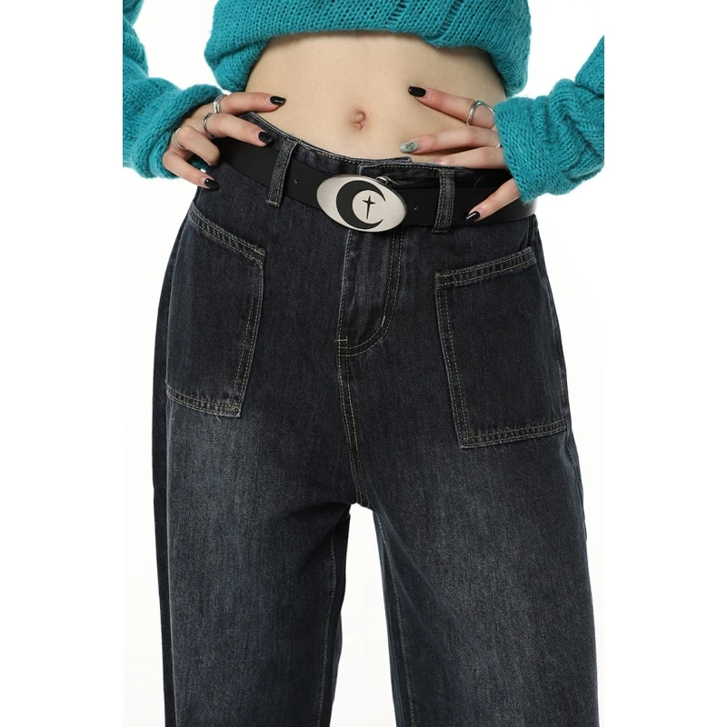 

Vintage Black High Waist Women Jeans American Fashion Streetwear Style Wide Leg Jean Female Denim Trouser Baggy Denim Pants