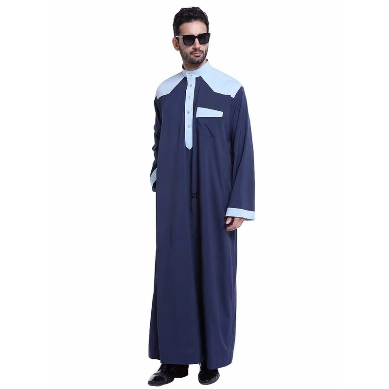 Men's Robe Ramadan Muslim Arabian Middle East Contrast Color Long Sleeve Spring Summer 2022 Kaftan Moroccan Saudi Vestidos