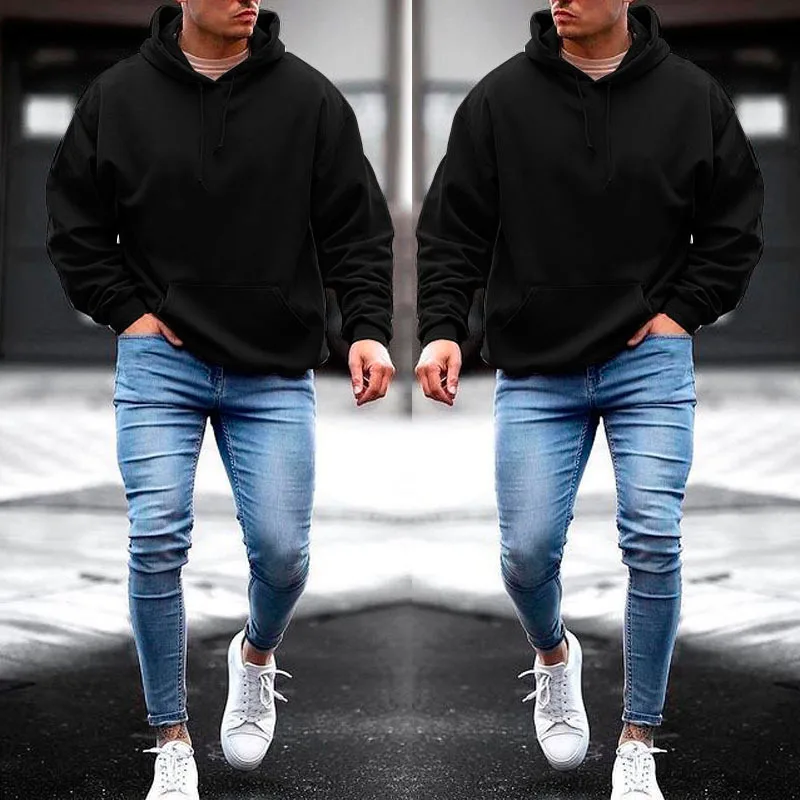 

2022 independent station autumn cross-border men's hooded solid color long sleeve sweater in Europe and America