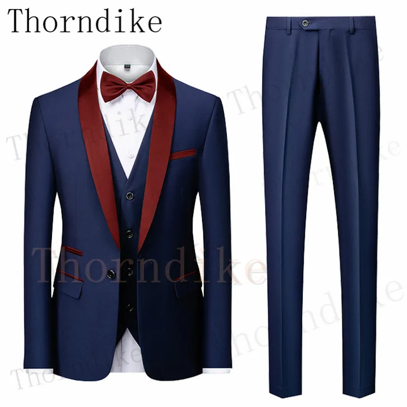 

Thorndike Mens Suits Slim Fit Showal Lapel Groomsmen Wear Jacket+Pants Custom Made Prom Dress Groom Tuxedos Wedding Suit