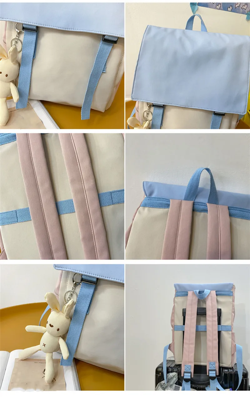 Fashion Simple Casual High School Teenage Girls Backpack Cute Solid Colour Student Schoolbag Large Capacity