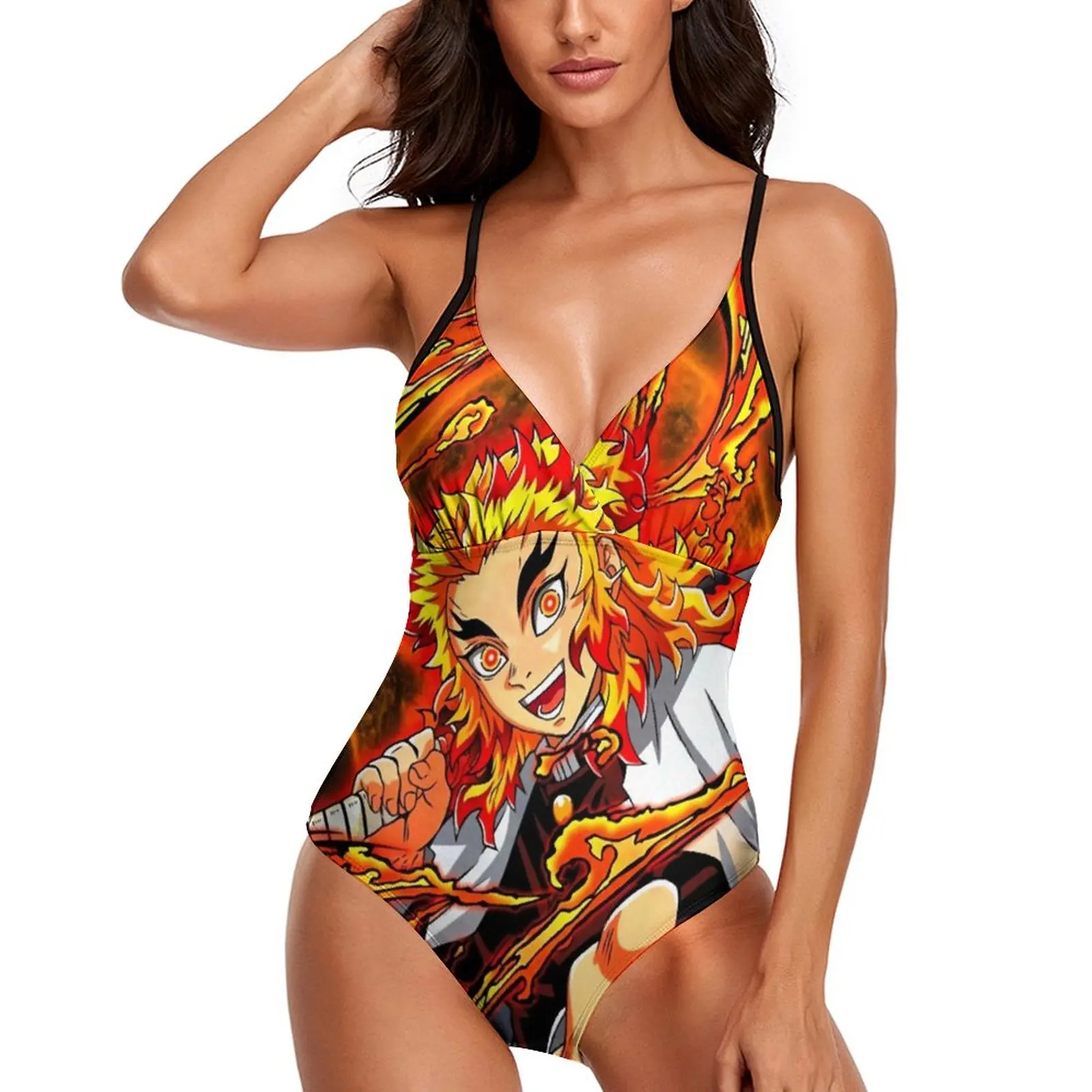 

Demon Slayer Swimsuit The Flame Hashira One Piece Swimwear Female Push Up Swimsuits Stylish Bathing Suits High Cut Beachwear