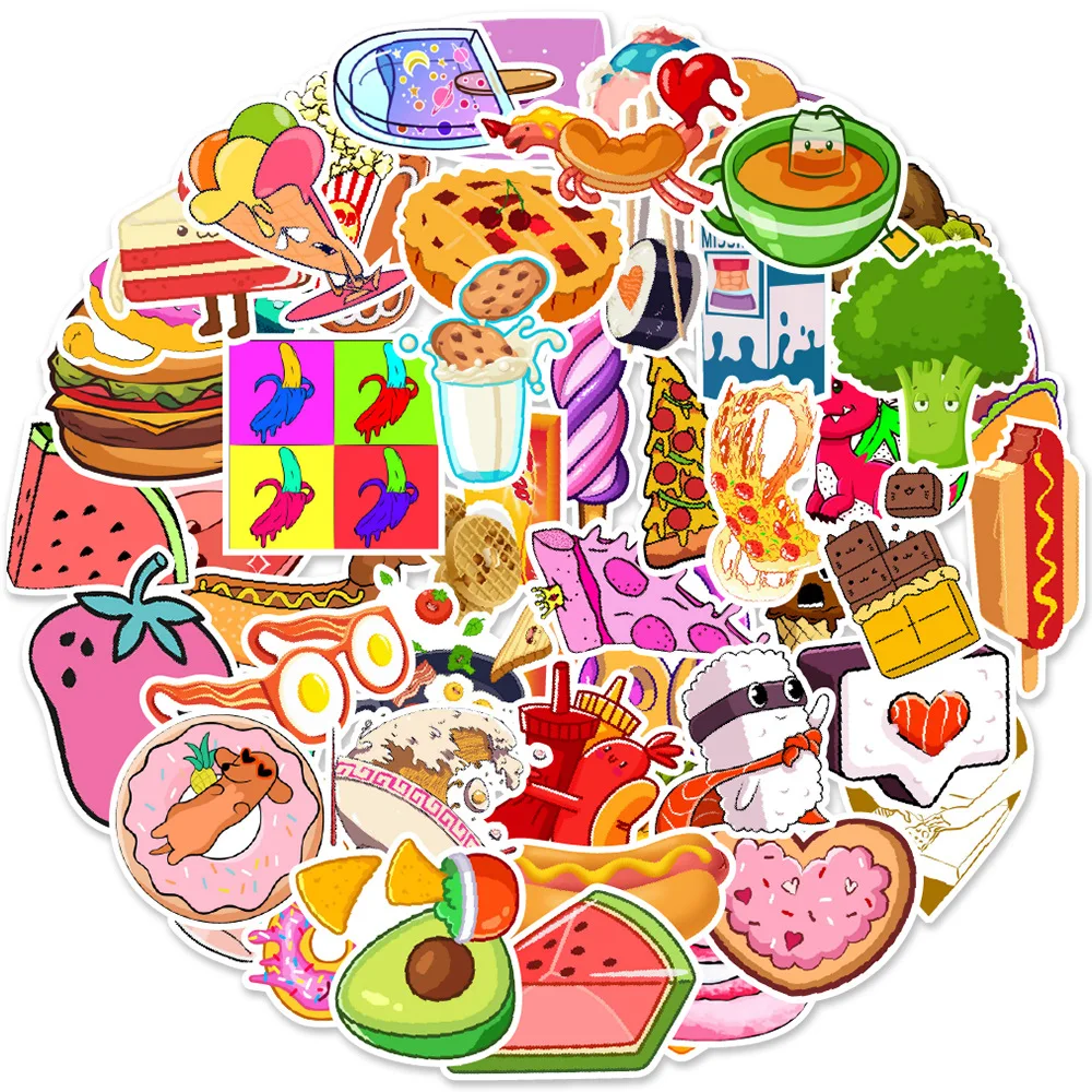 

10/30/50PCS Popular Cute Cartoon Food Sticker Pack Skateboard Guitar Decoration DIY Laptop Waterproof Graffiti Decal Wholesale
