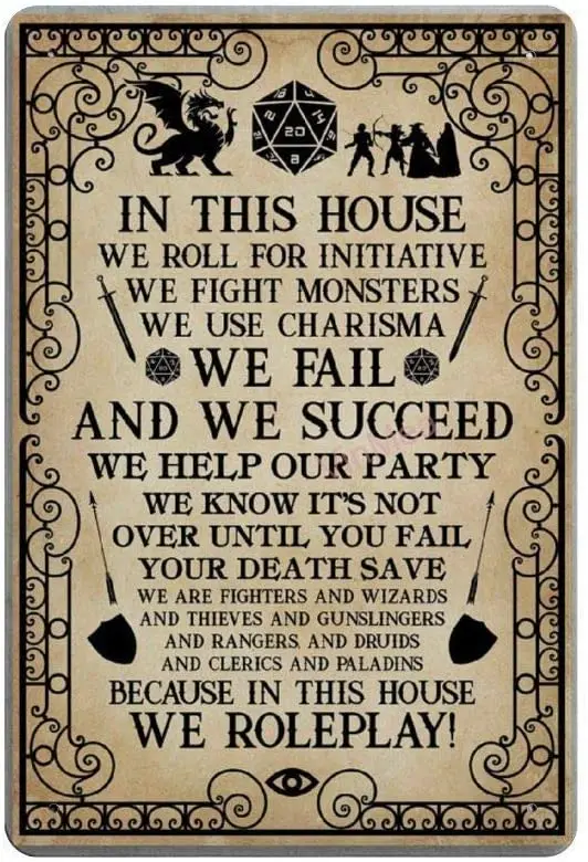 

in This House We Roll for Initiative Retro Metal Tin Sign Plaque Poster Wall Decor Art Shabby Chic Gift