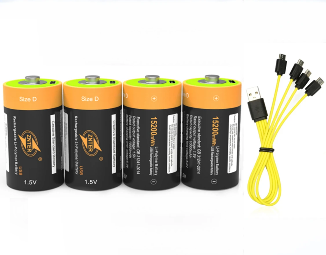 ZNTER 1.5V 15200mWh Rechargeable Battery D Lipo LR20 Battery for RC Camera Drone Fast Charge via Type C Cable