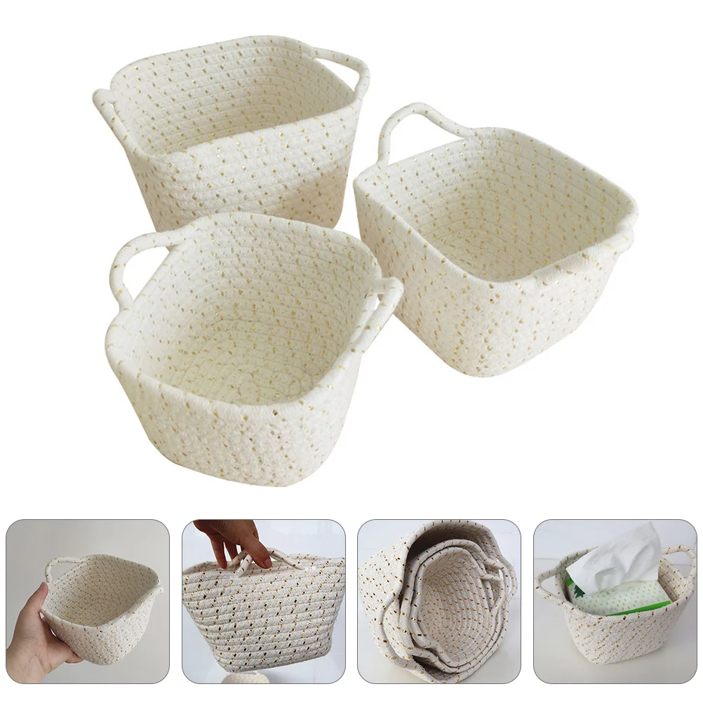 

1 Set 3 Pcs Hand-sewn Storage Baskets Cotton Rope Storage Baskets (White)