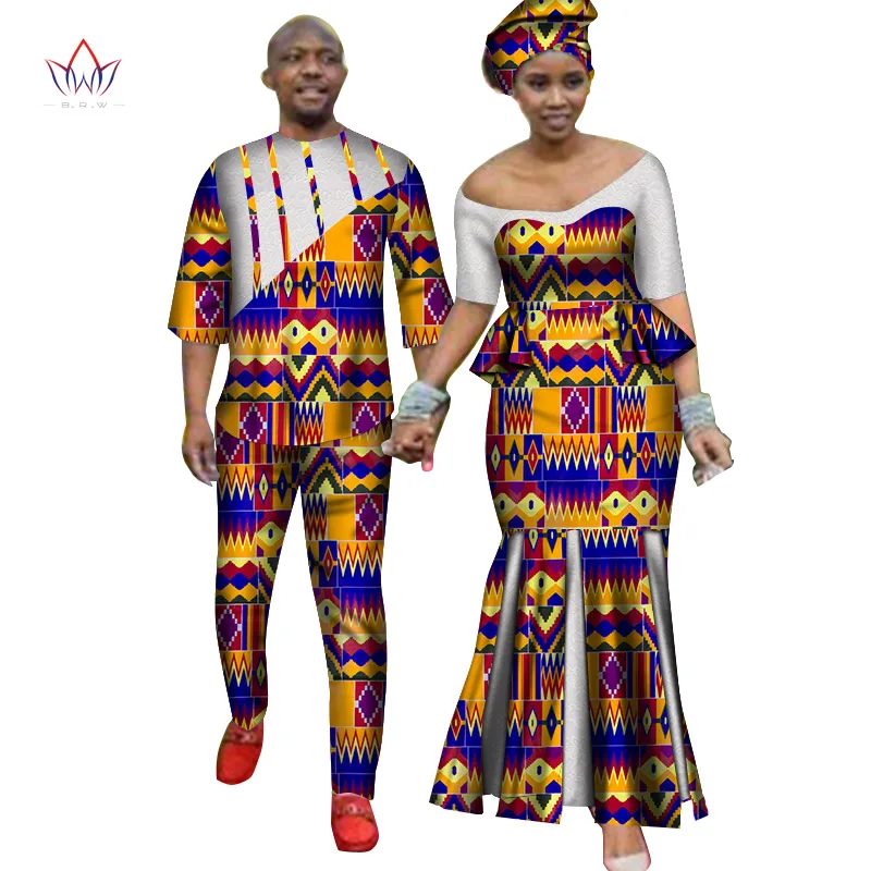 

Africa Style Couples Clothing for Sweet Lovers Bazin Long Women Dress & Mens Sets Dashiki Plus Size Wedding Clothing WYQ314