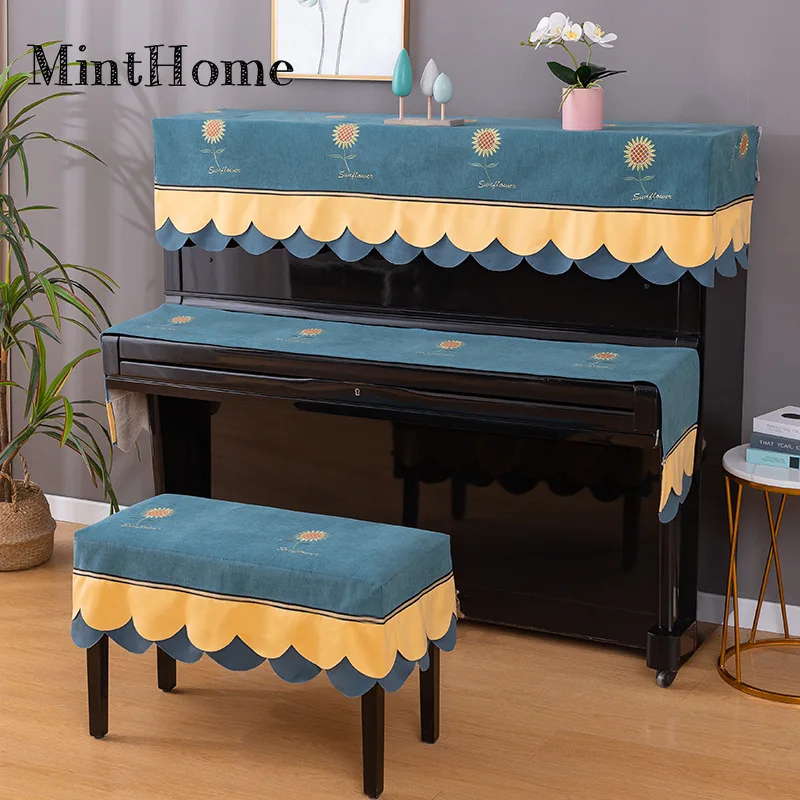 

New Embroidered Piano Cover Thickened Fabric Piano Keys Top Single/Double Bench Piano Dust Cover Washable Multi-color Optional