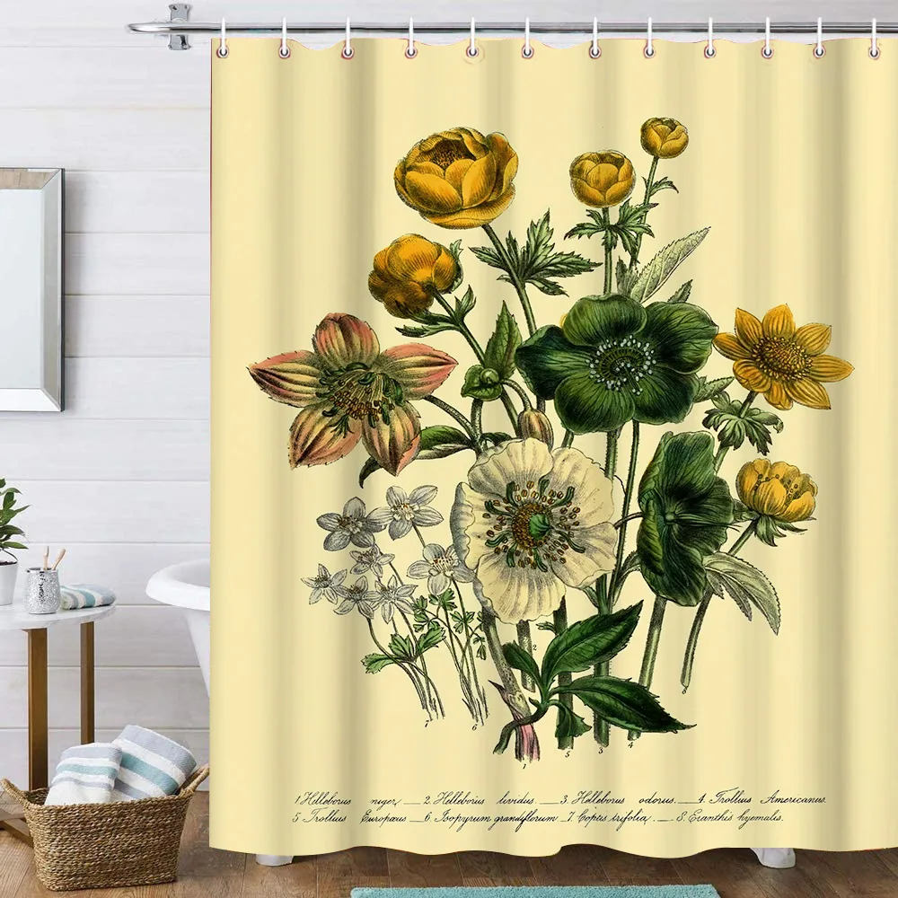 

Plant Flower Shower Curtain 3d Printing Green Leaves Retro Bathtub Screen Waterproof Polyester Bathroom Curtains Bathroom Decor