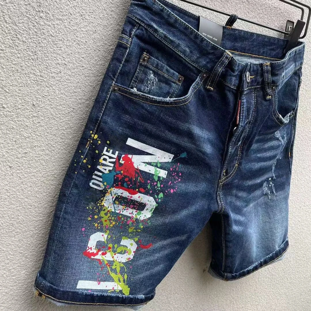 2023 Summer New D2 Jeans Fashion Slim Wash Light Print Letter Denim Shorts Capris