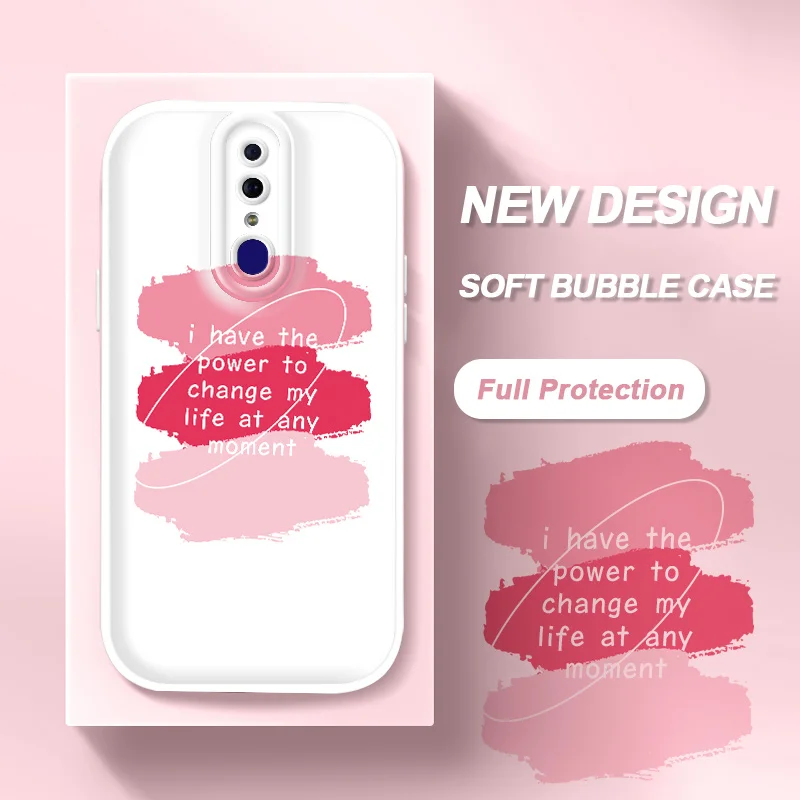

Soft Bubble Case for OPPO F11 A9 2019 A9x A7X Find X3 F9 Pro R15 R17 Realme 2 Pro U1 Cream Tricolor English Shockproof Cover