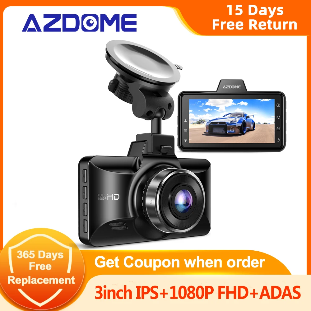 AZDOME Автомобильный видеорегистратор 1080P FHD (бесплатно 32G TF) 3 дюйма IPS экран рекордер