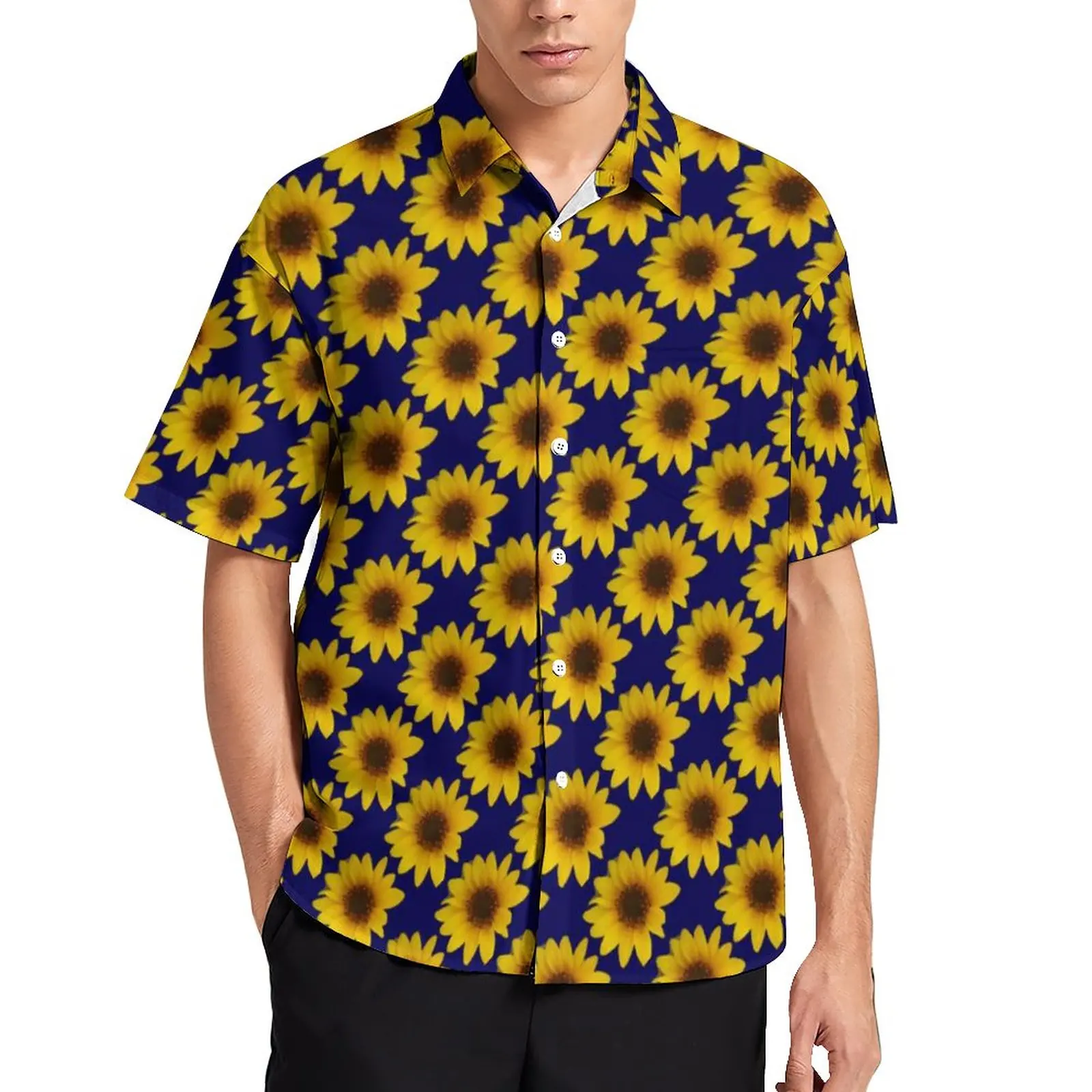 

Веселая Свободная рубашка с подсолнухом, мужские ярко-желтые повседневные рубашки для отпуска, Гавайские винтажные блузки большого размер...