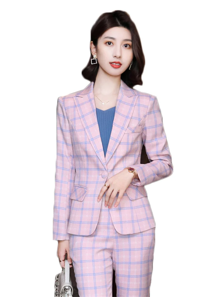 

New Style Korean Blazer Women Temperament Office Lady Fashion Plaid Single Button Long Sleeve Slim Tops Coat Female Chic Clothes