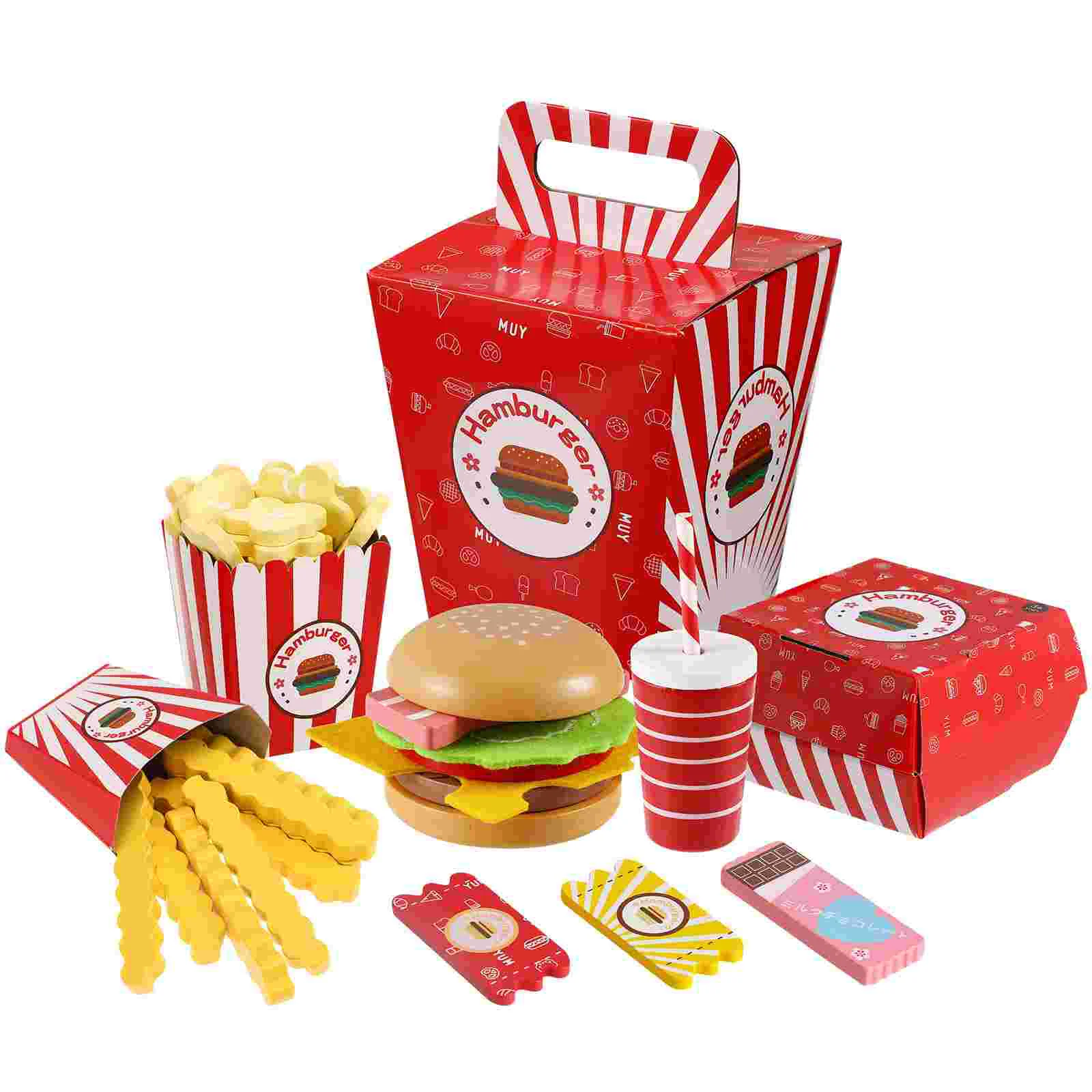 

Hamburger French Fries Combo Simulation Toddler Suits Role Play Toys Food Wooden Foods Kids Fake Paper Fast Playset