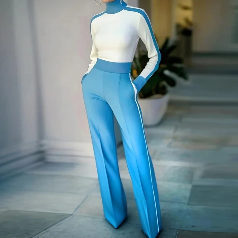 Женская водолазка топ с длинными рукавами и брюки костюмы для поездок на работу