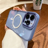 magnetic transparent acrylic metal lens camera case for iphone 13 12pro max for magsafe wireless charging clear shockproof cover