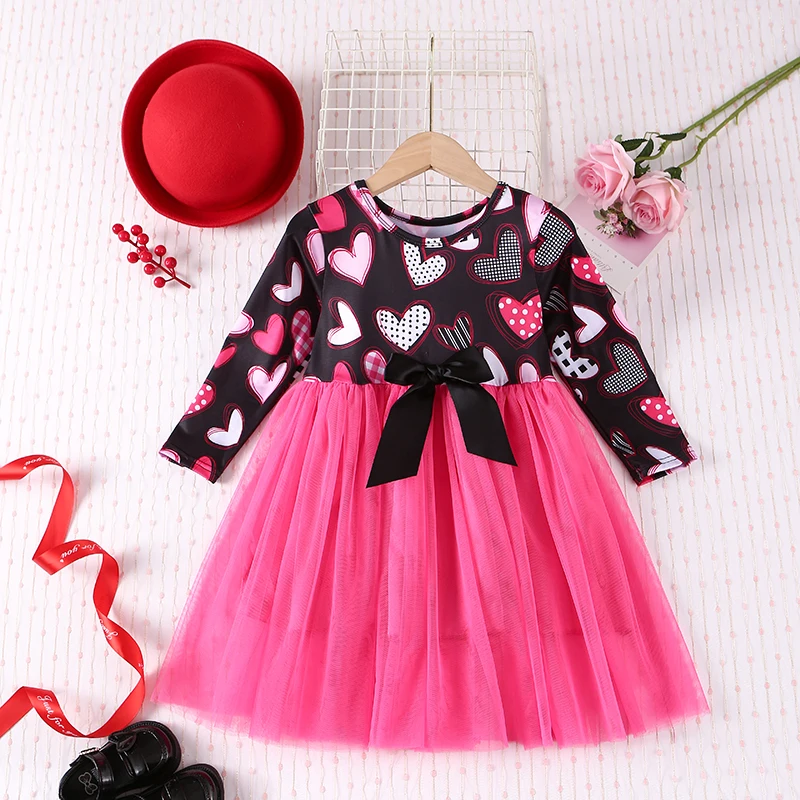 Повседневное платье из полиэстера для девочек с длинными рукавами и бальным